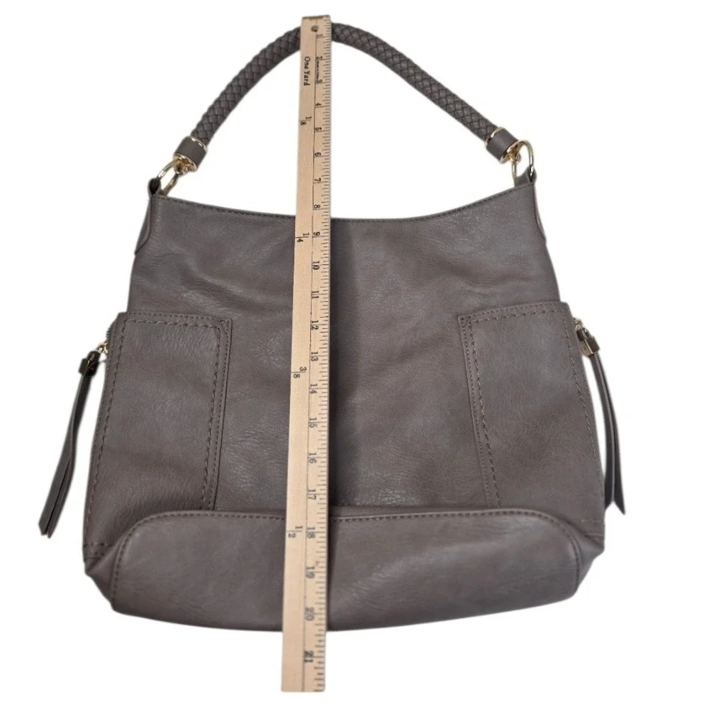 Miztique Gray Faux Leather Hobo Bag Large Braided Handle Western Vegan Everyday